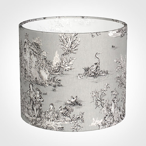 40cm Medium Cylinder Shade in Grey Pastoral Toile de Jouy