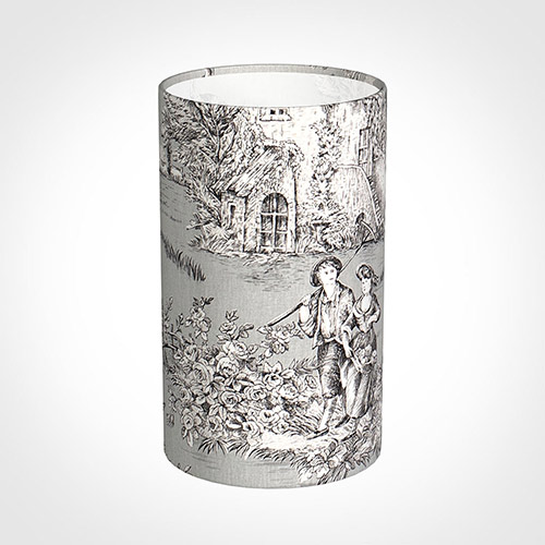 15cm Narrow Cylinder Shade in Grey Pastoral Toile de Jouy