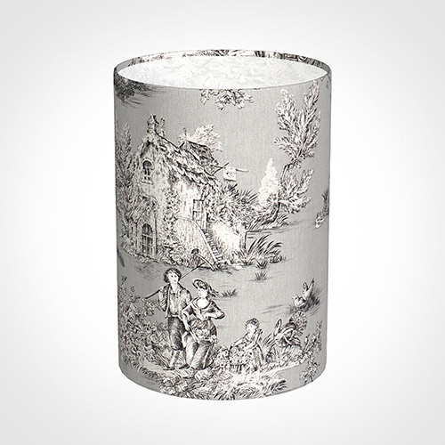 25cm Narrow Cylinder Shade in Grey Pastoral Toile de Jouy