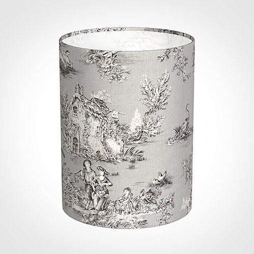 30cm Narrow Cylinder Shade in Grey Pastoral Toile de Jouy