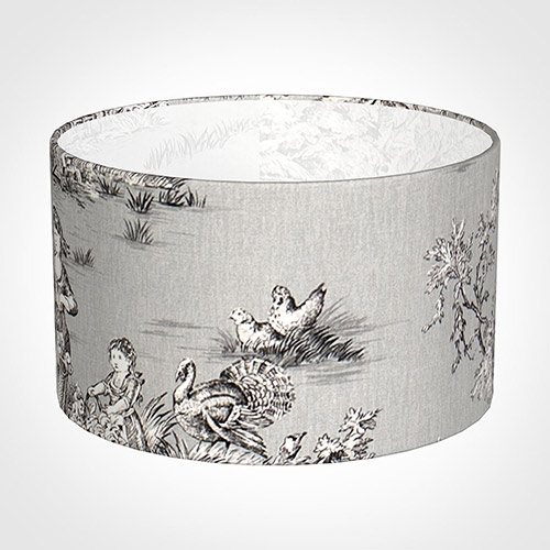 20cm Wide Cylinder Shade in Grey Pastoral Toile de Jouy