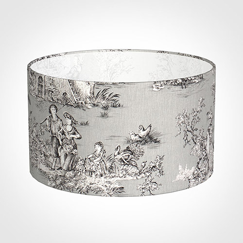 35cm Wide Cylinder Shade in Grey Pastoral Toile de Jouy