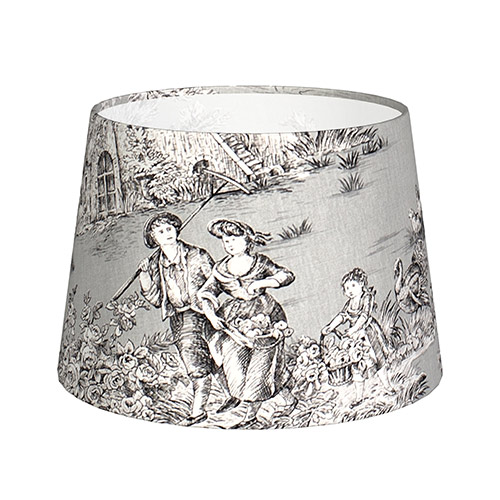 25cm Medium French Drum Shade in Grey Pastoral Toile de Jouy-Lamp Base Only