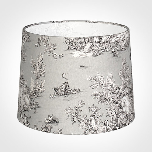 50cm Medium French Drum Shade in Grey Pastoral Toile de Jouy-Lamp Base Only