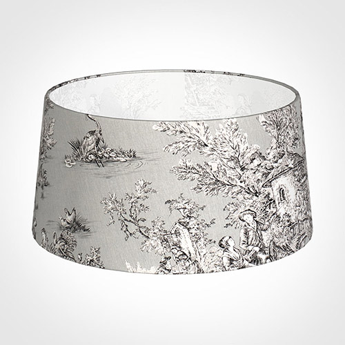 45cm Wide French Drum Shade in Grey Pastoral Toile de Jouy-Lamp Base Only