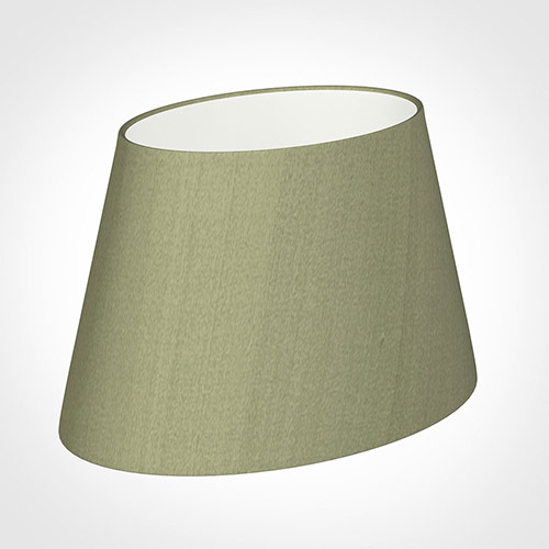 30cm Sloped Oval Shade in Pale Green Faux Silk