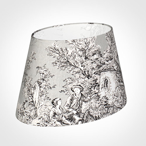 30cm Sloped Oval Shade in Grey Pastoral Toile de Jouy-Lamp Base Only