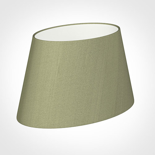 35cm Sloped Oval Shade in Pale Green Faux Silk
