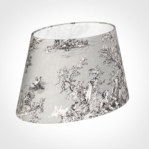 35cm Sloped Oval Shade in Grey Pastoral Toile de Jouy-Lamp Base Only