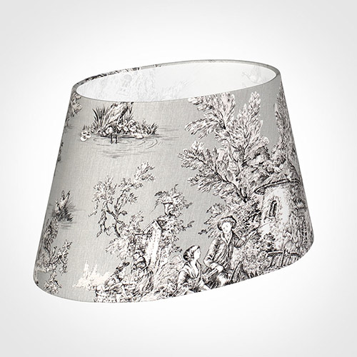 40cm Sloped Oval Shade in Grey Pastoral Toile de Jouy-Lamp Base Only