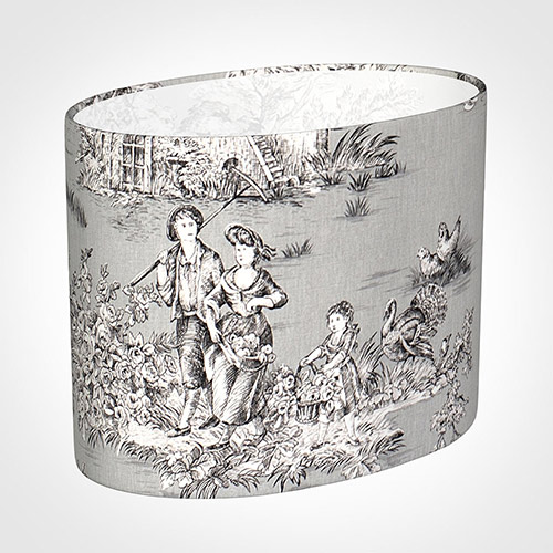 25cm Straight Oval Shade in Grey Pastoral Toile de Jouy