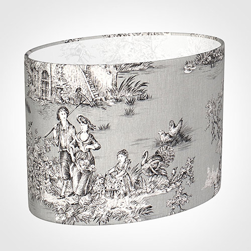 30cm Straight Oval Shade in Grey Pastoral Toile de Jouy