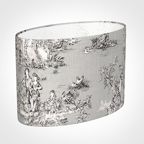 35cm Straight Oval Shade in Grey Pastoral Toile de Jouy