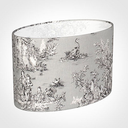 45cm Straight Oval Shade in Grey Pastoral Toile de Jouy