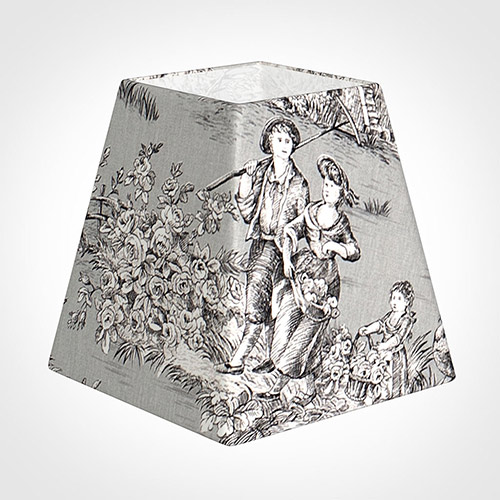 15cm Sloped Square Shade in Grey Pastoral Toile de Jouy-Lamp Base Only