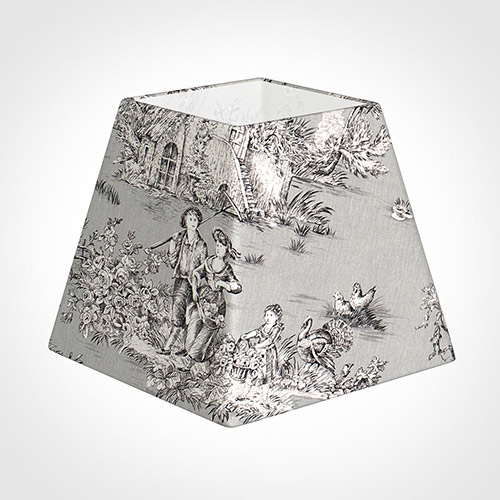 25cm Sloped Square Shade in Grey Pastoral Toile de Jouy-Lamp Base Only