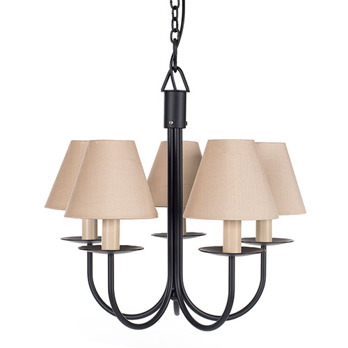 Five Arm Classic Pendant Light in Matt Black