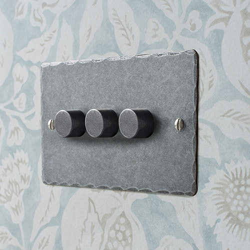 3 Gang Rotary Dimmer Hammered Plate