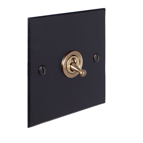 1 Gang Brass Dolly Switch Matt Black Bevelled Plate