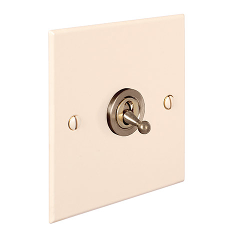 1 Gang Brass Dolly Switch Plain Ivory Bevelled Plate