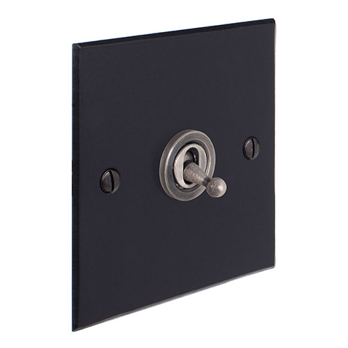 1 Gang Steel Dolly Switch Matt Black Bevelled Plate