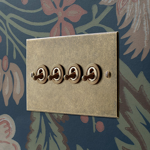 4 Gang Brass Dolly Switch Bevelled Plate