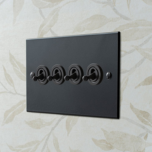 4 Gang Black Dolly Black Bevelled Plate