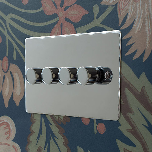 4 Gang Rotary Dimmer Hammered Plate