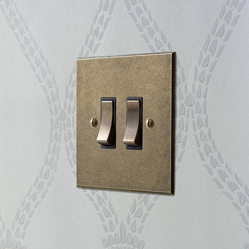 2 Gang Brass Grid Switch Bevelled Plate