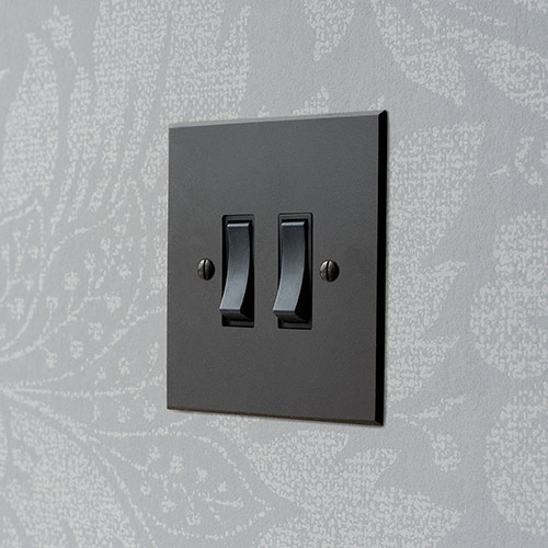 2 Gang Black Grid Switch Black Bevelled Plate