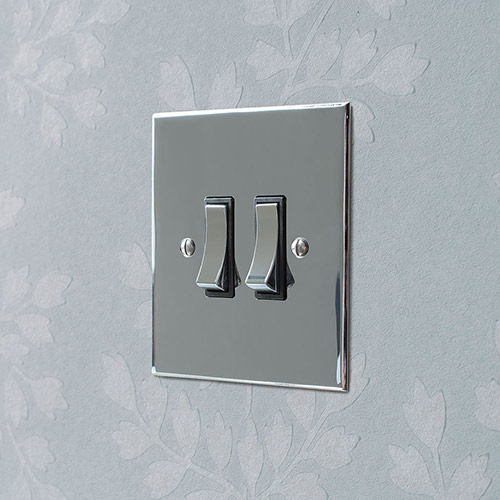 2 Gang Chrome Grid Switch Nickel Bevelled