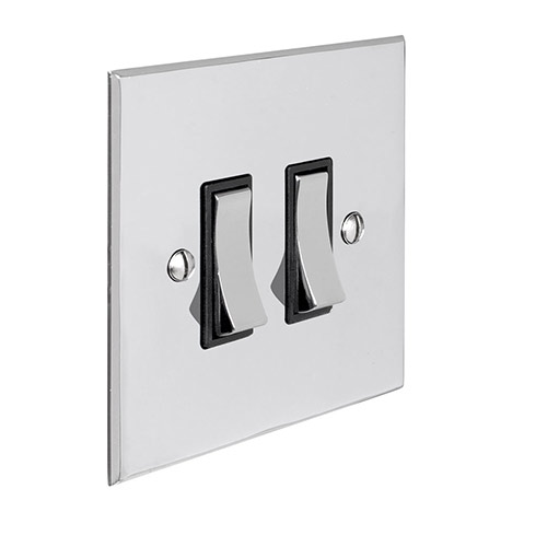 2 Gang Chrome Grid Switch Nickel Bevelled Plate