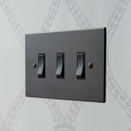 3 Gang Black Grid Switch Black Bevelled Plate