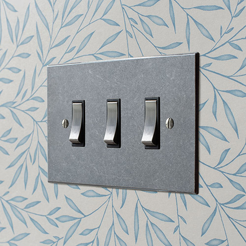 3 Gang Steel Grid Switch Polished Bevelled Plate