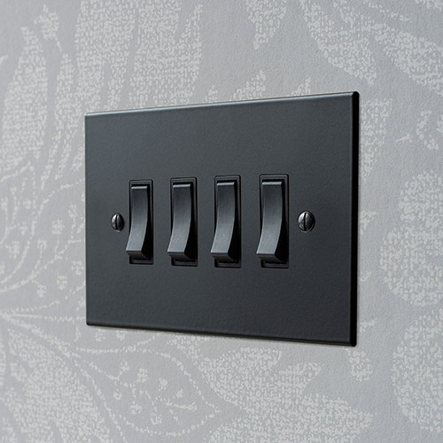 4 Gang Black Grid Switch Black Bevelled Plate