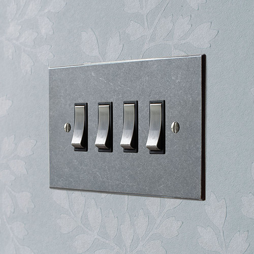 4 Gang Steel Grid Switch Polished Bevelled Plate