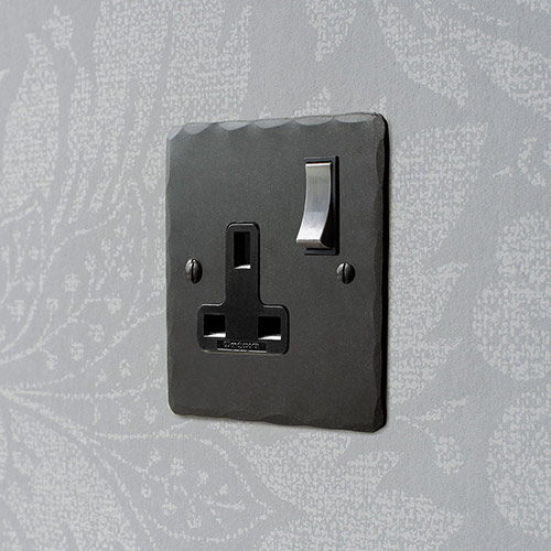 1 Gang Plug Socket Steel Switch Hammered