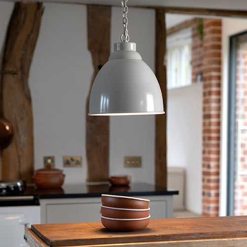 Wharf Pendant Light in Clay (inside white)