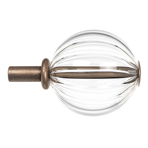 19mm Fluted Glass Ball Finial in Antique Brass