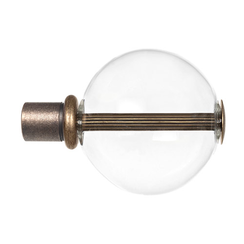 25mm Clear Glass Ball Finial in Antique Brass