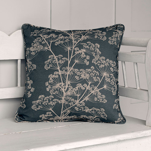 45cm Piped Edge Cushion Cover in Indigo Cow Parsley