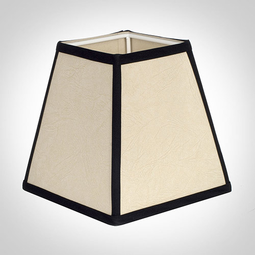 15cm Sloped Square Shade in Parchment with Black Trim
