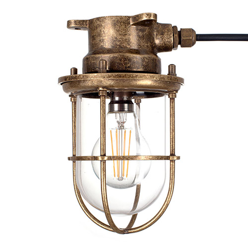 Ceiling Mounted Ships Light in Antiqued Brass