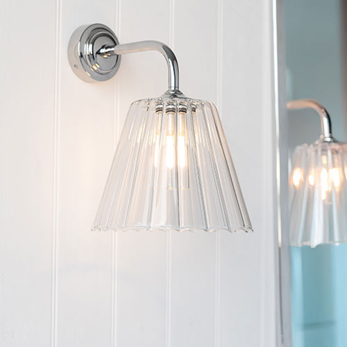 Ashley Fluted Bathroom Wall Light With Keats Arm in Nickel