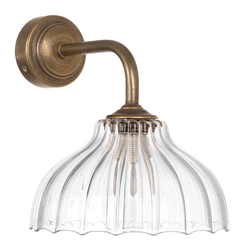 Octavia Fluted Bathroom Wall Light with Keats Arm in Antiqued Brass
