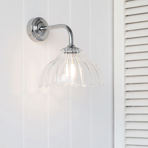 Octavia Fluted Bathroom Wall Light With Keats Arm in Nickel