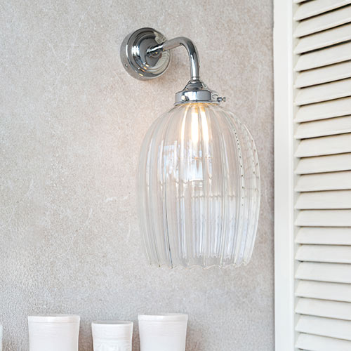 Clifton Fluted Bathroom Wall Light With Eliot Arm in Nickel | Exquisite Bathroom Wall Lights
