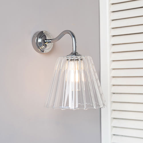 Ashley Fluted Bathroom Wall Light With Byron Arm in Nickel