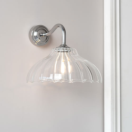 Langley Fluted Bathroom Wall Light With Byron Arm in Nickel