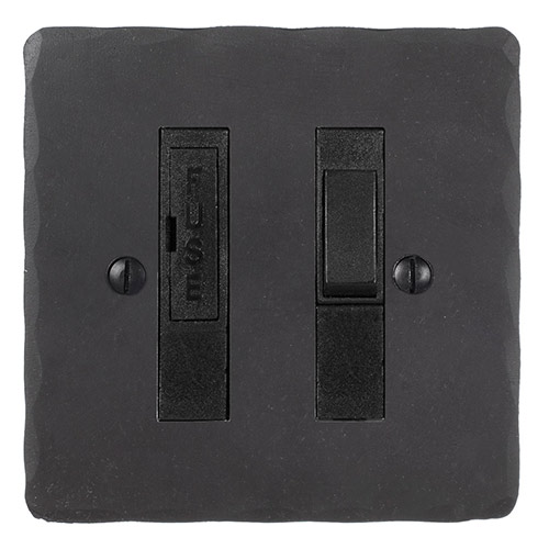 13amp Fused Switch Beeswax Hammered Plate, Black Insert